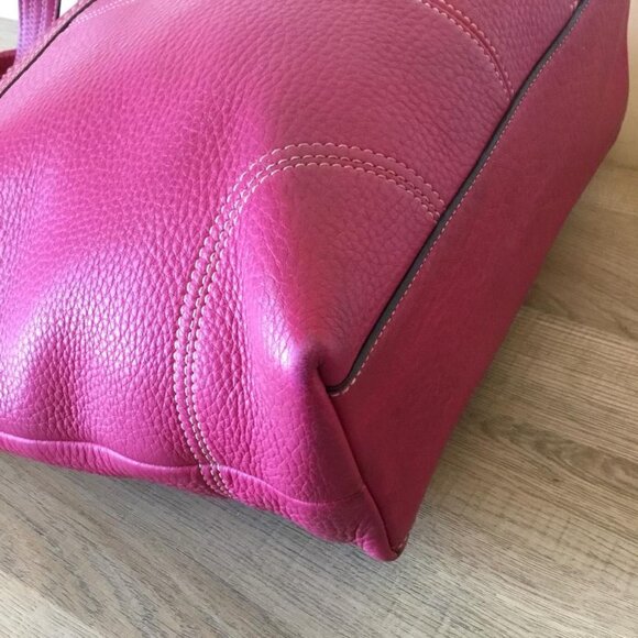 Coach Hampton Handbag Pebbled Leather Turnlock Tote Bag Pink/Magenta F13959 - Picture 7 of 12